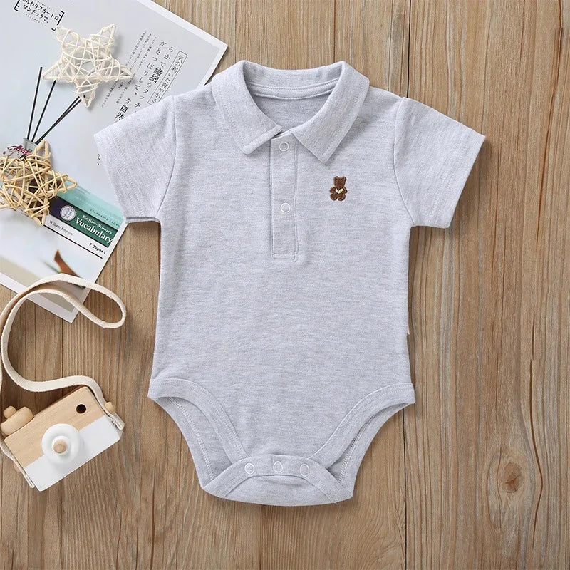 Solid Polo Romper in White