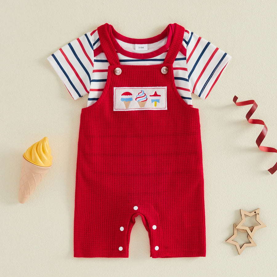 Patriotic Ribbed Romper Set - Red, product view 2