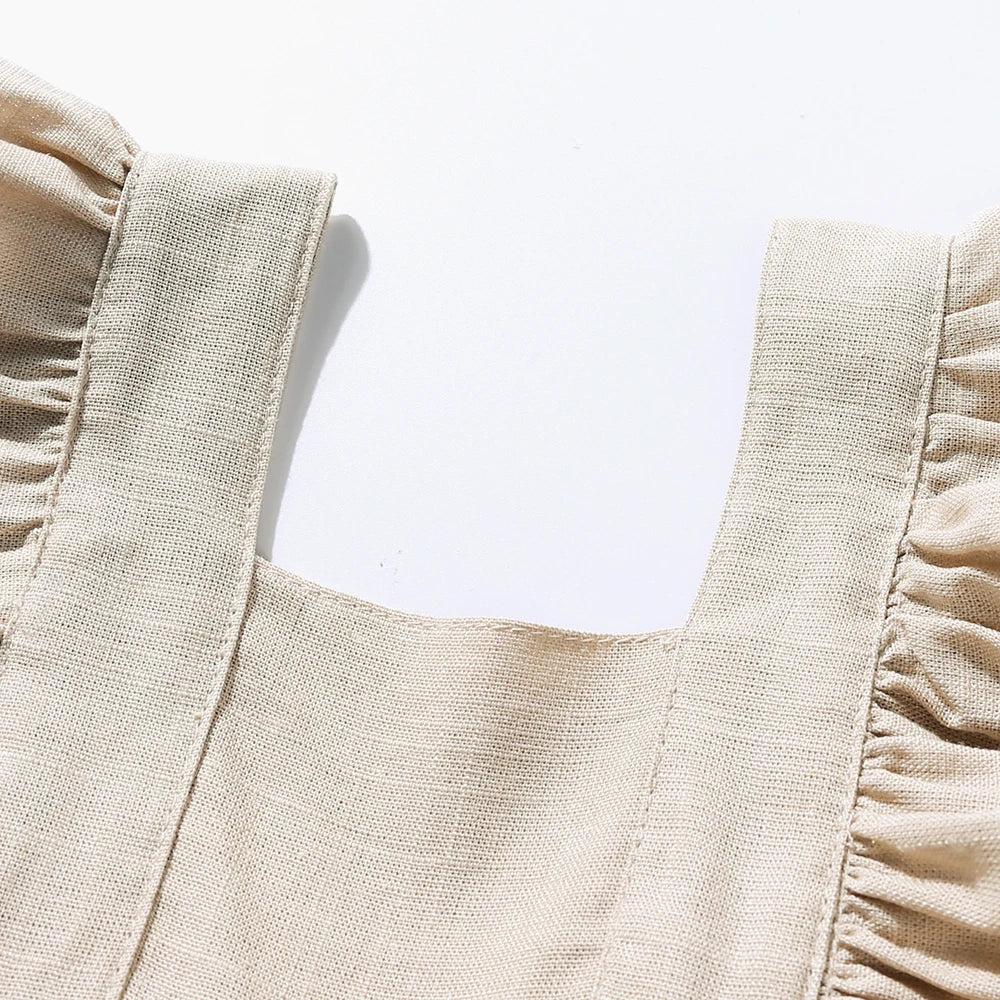 Baby Girls Sleeveless Linen Romper with Ruffles – Summer Jumpsuit