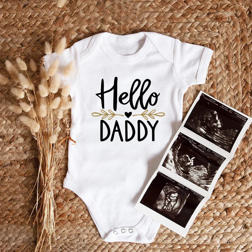 Hello Daddy Baby Announcement Romper front view