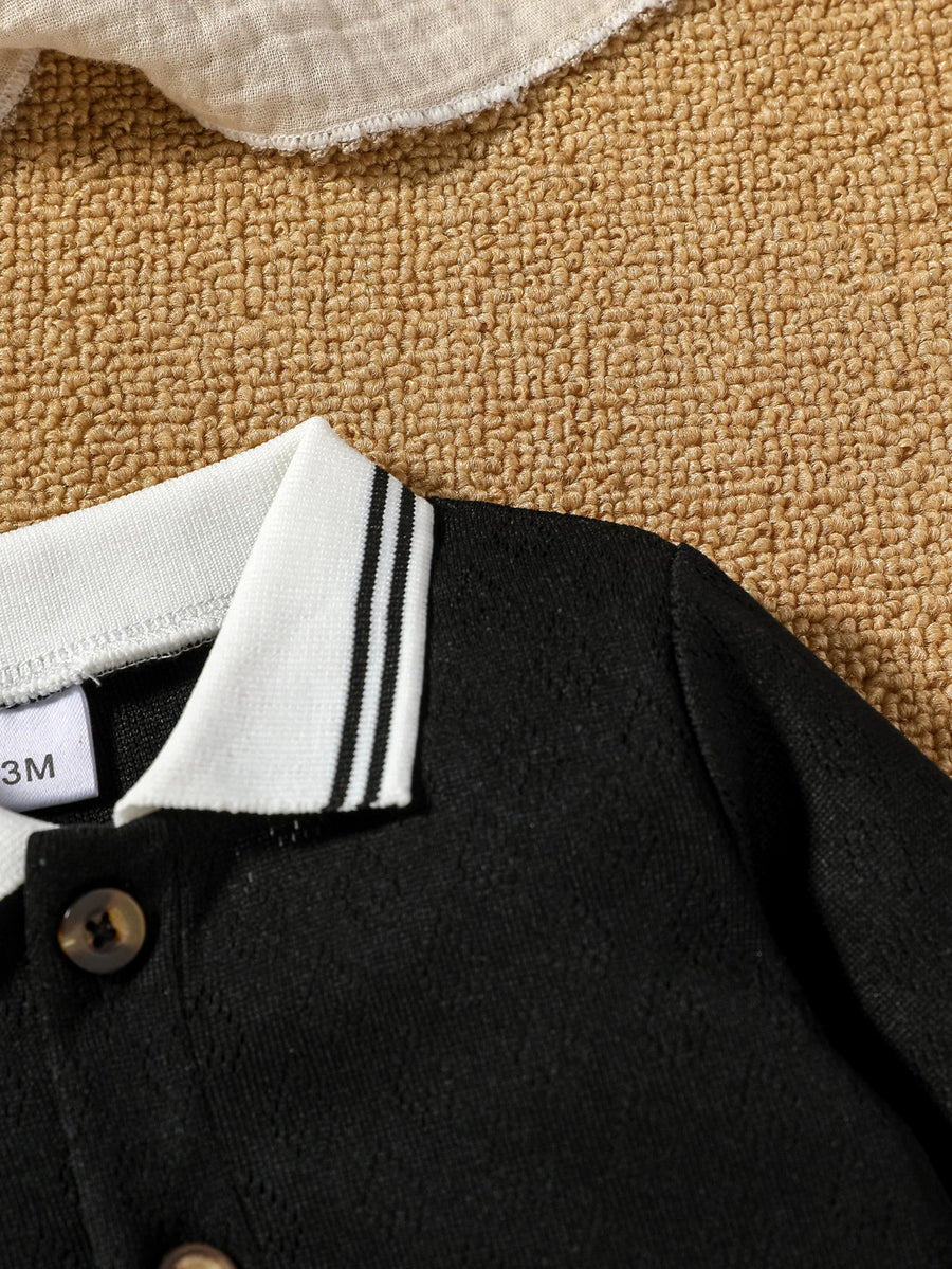 2-Piece Baby Boys Bodysuit Set with Button-Up Collar