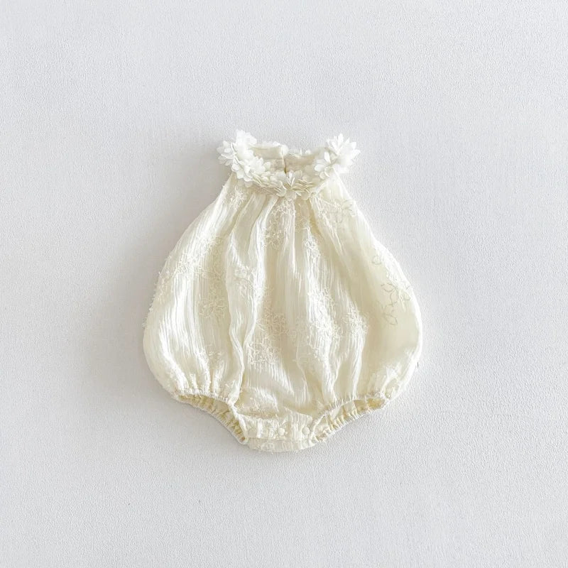 Detail of bubble shorts silhouette on baby romper
