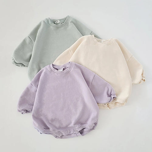 Oversized Basic Sweatshirt Romper in Lavender