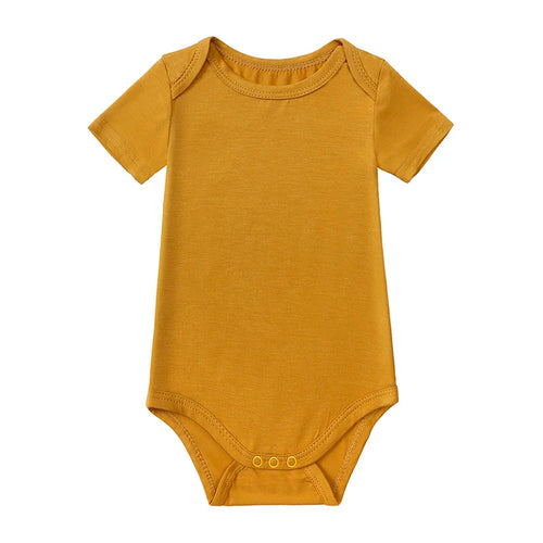 Soft Bamboo Short Sleeve Bodysuit - Mustard, product view