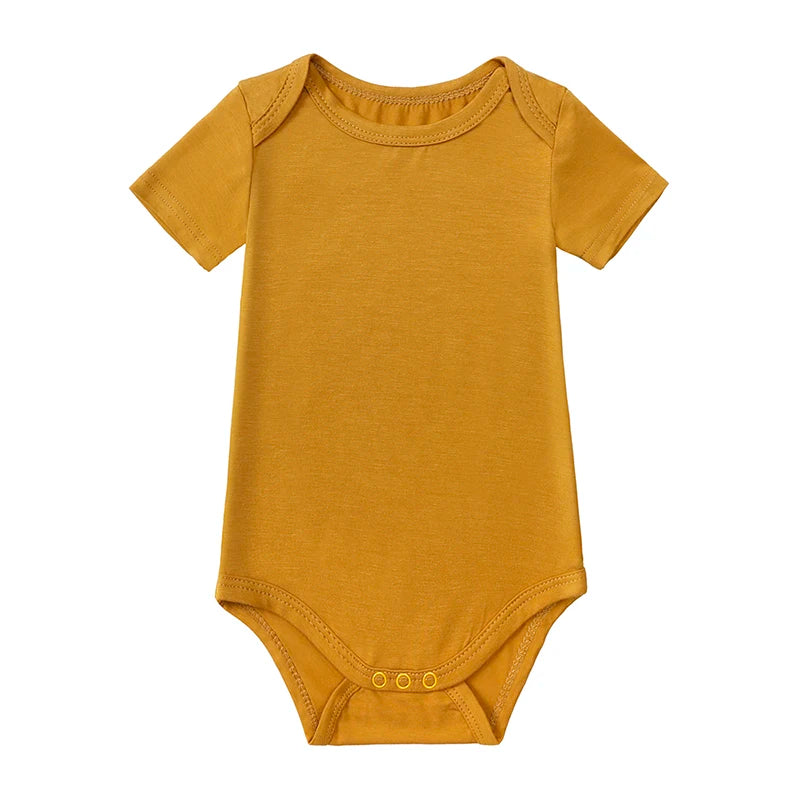 Soft Bamboo Short Sleeve Bodysuit - Mustard, product view