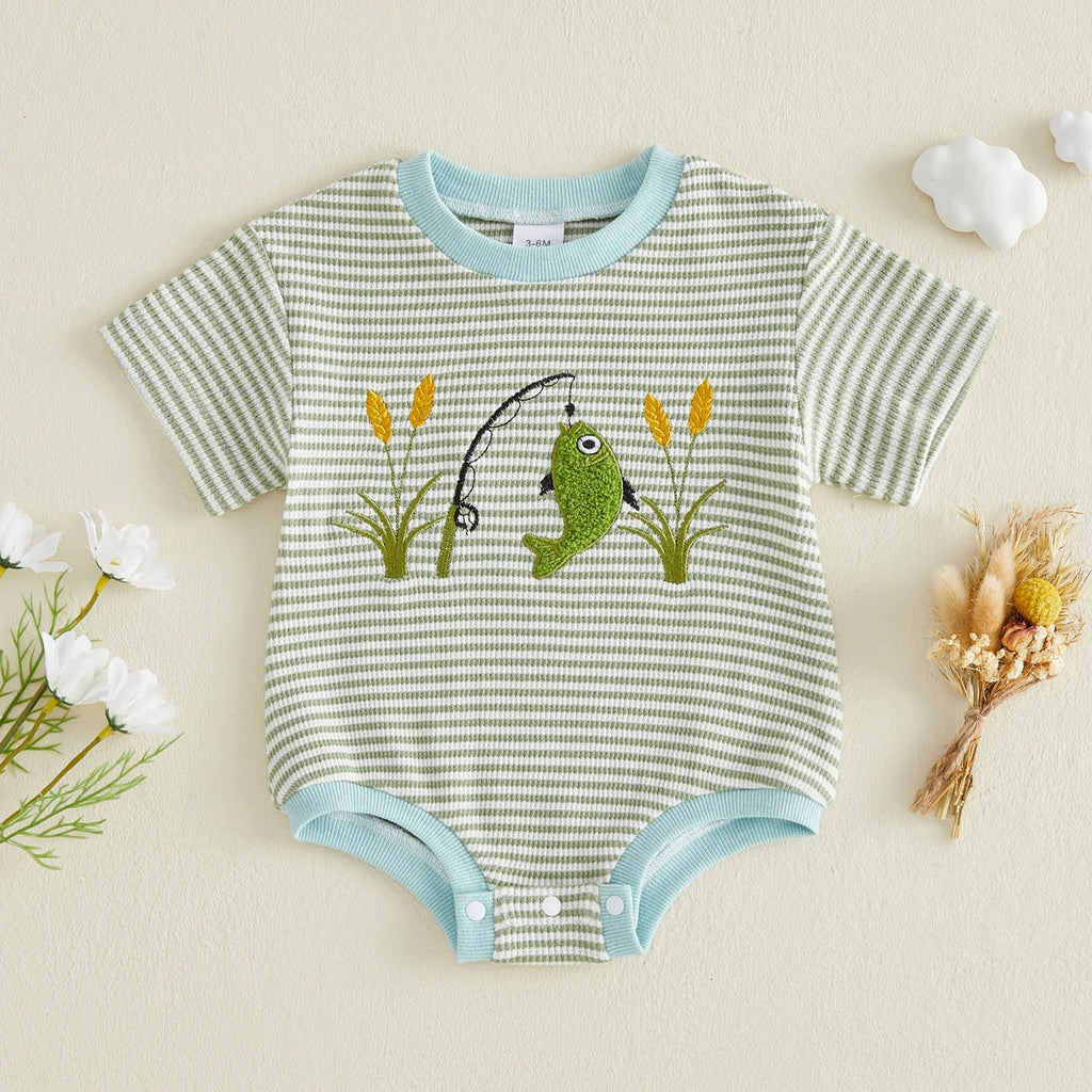 Fish Embroidery Baby Romper side view