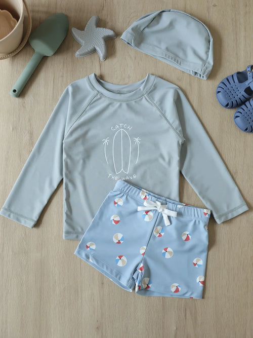 Printed long sleeve swimwear set with top and shorts for toddlers
