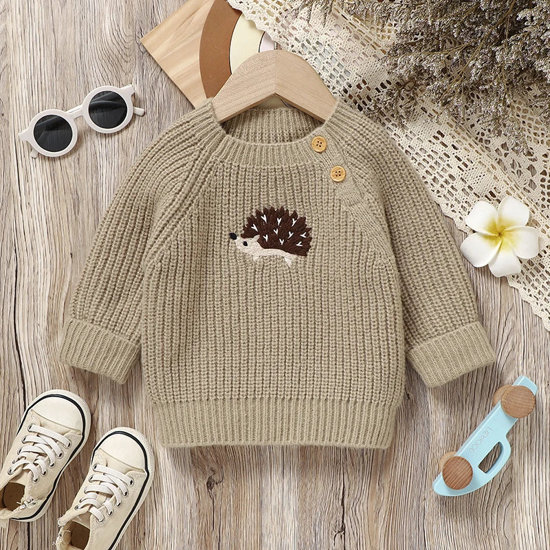 Long Sleeve Baby Sweater with Cute Hedgehog Design