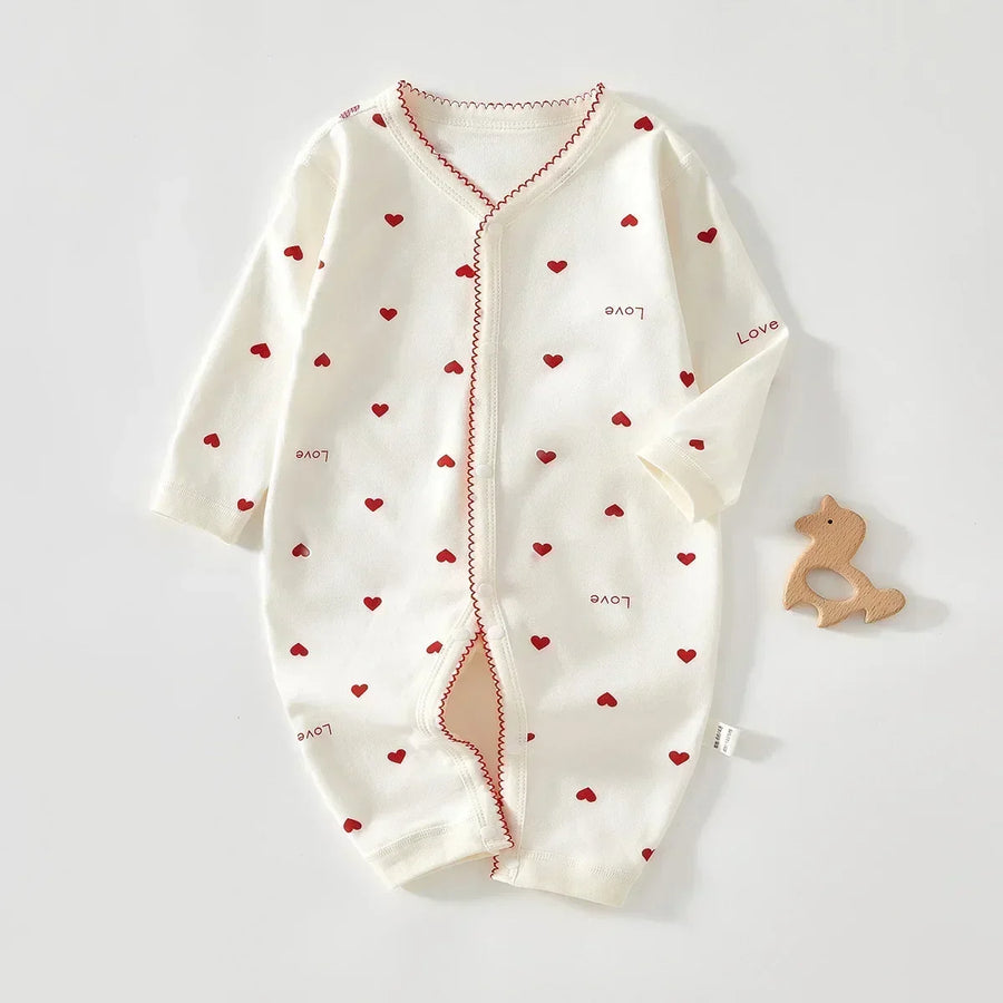 Heart Pattern Romper for Babies with Long Sleeves