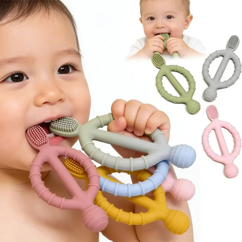 Silicone Baby Teething Ring in soft pastel colors