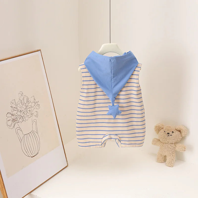 Star hooded striped cotton sleeveless baby romper side view