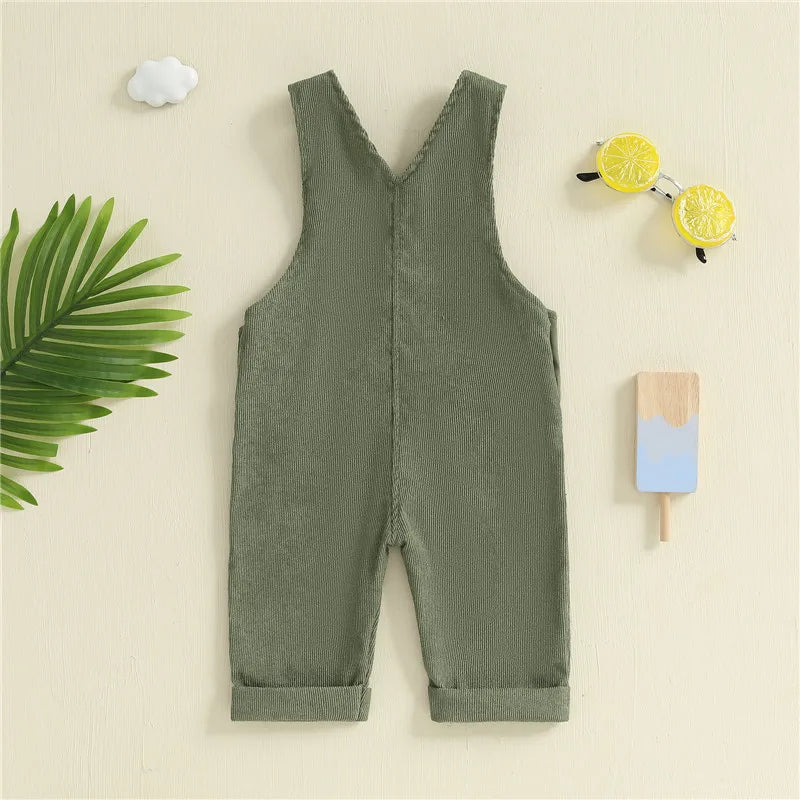 Unisex Baby Suspender Pants Jumpsuit with Button Closure in Solid Yellow