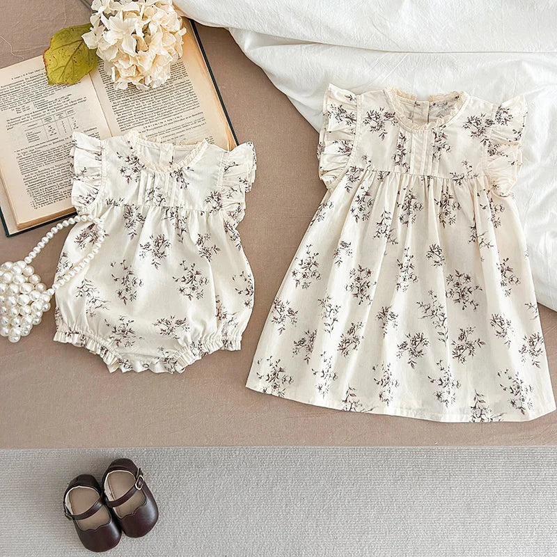 Ruffle lace sleeveless baby romper or dress style