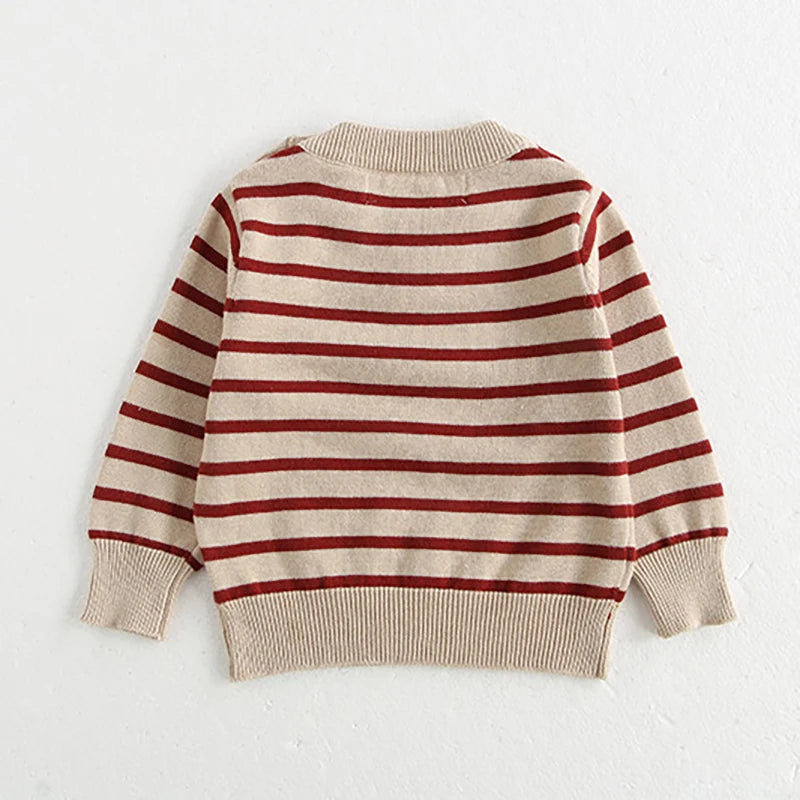 Classic Striped Baby Sweatshirt with Shoulder Buckle in black stripe