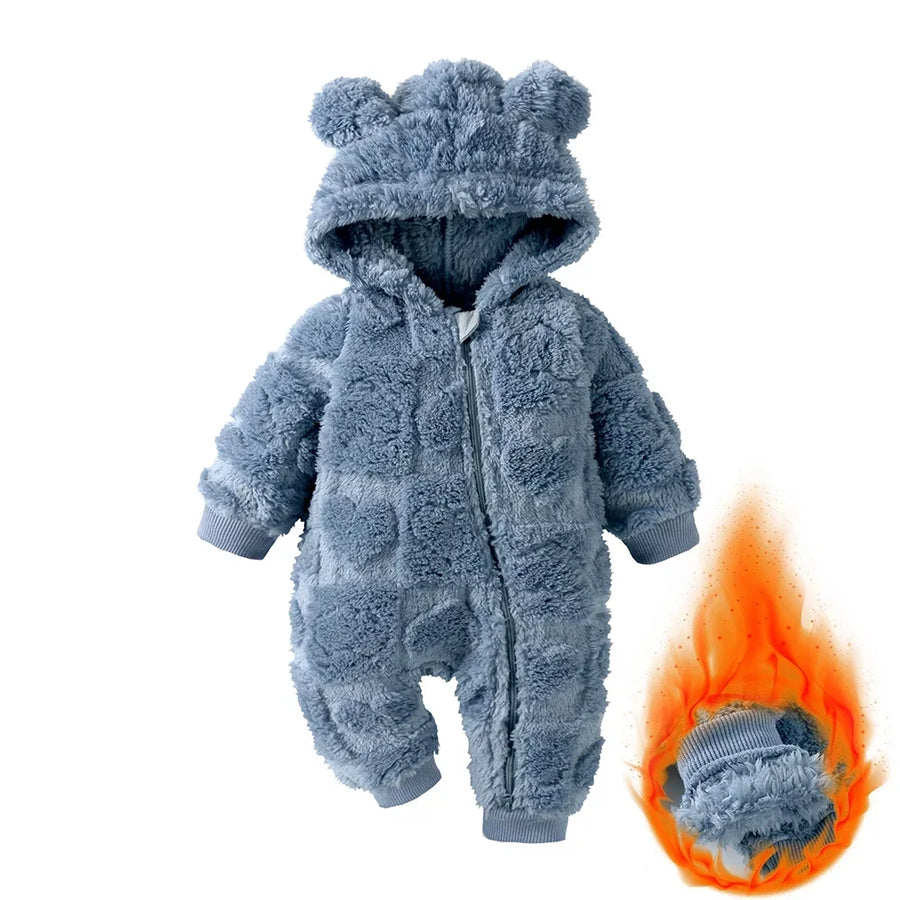 Heart Hooded Knit Baby Romper zipper pull close-up