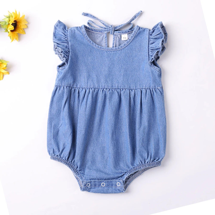 Denim Ruffle Romper, product view