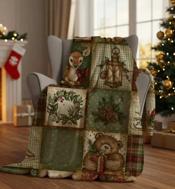 Gingerbread Plaid Patchwork Throw Blanket