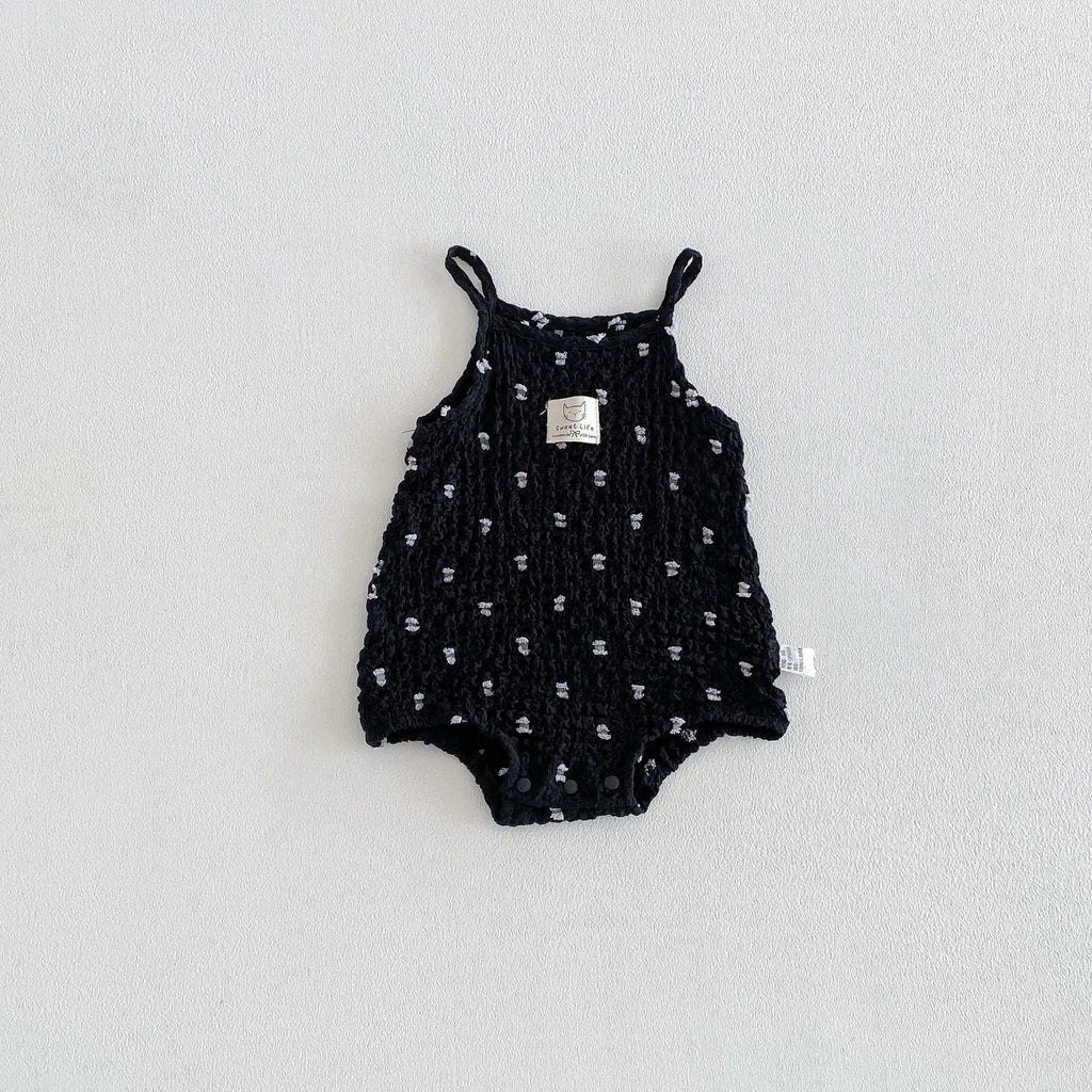 Summer Baby Cami Bodysuit in Cotton with Polka Dot Pattern, Black color option