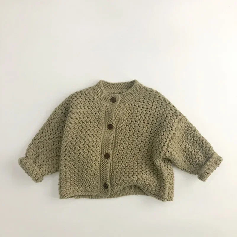 Children's Pineapple Striped Knit Cardigan Sweater full outfit view