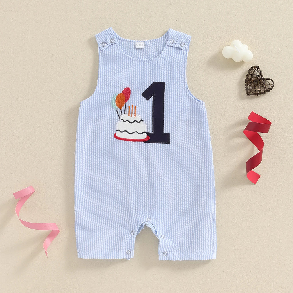 Striped Embroidered Baby Overalls Romper in Green