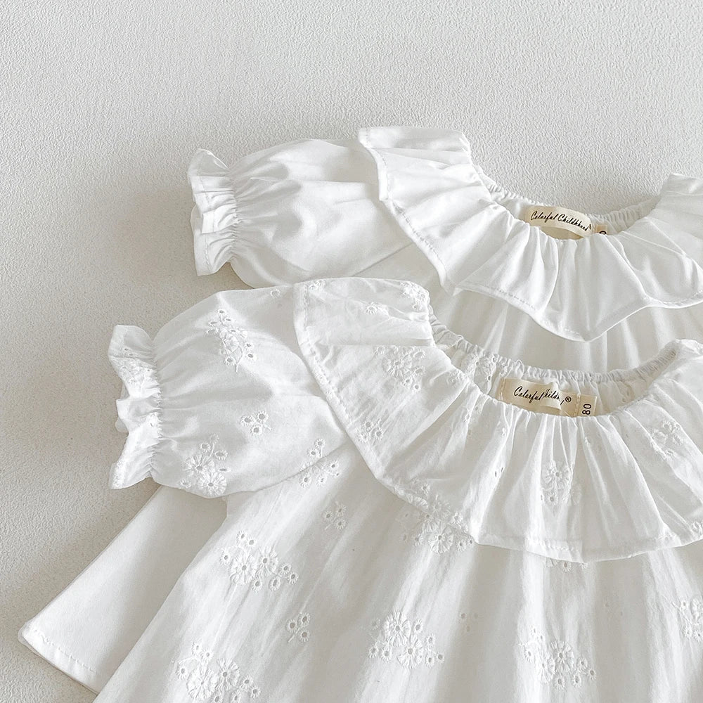 Baby Girl's Blouse Summer Cotton Breathable Shirt Tops Clothing for Girls Versatile Ruffle Collar Short Sleeved T-shirt