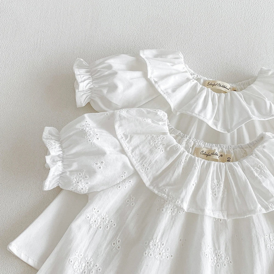 Baby Girl's Blouse Summer Cotton Breathable Shirt Tops Clothing for Girls Versatile Ruffle Collar Short Sleeved T-shirt