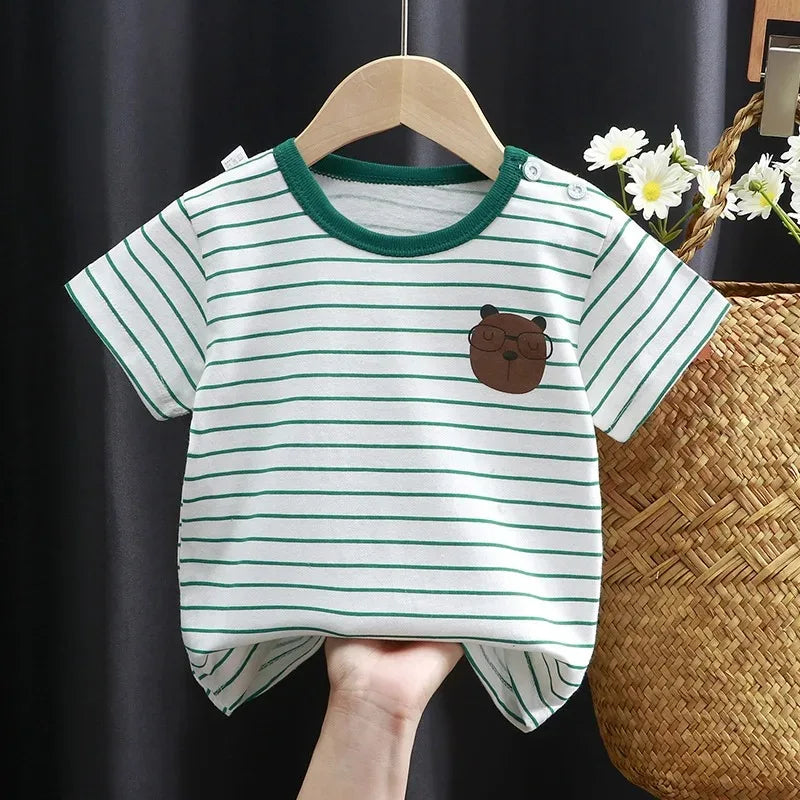 Rémi Green Stripe Bear Cotton T-Shirt