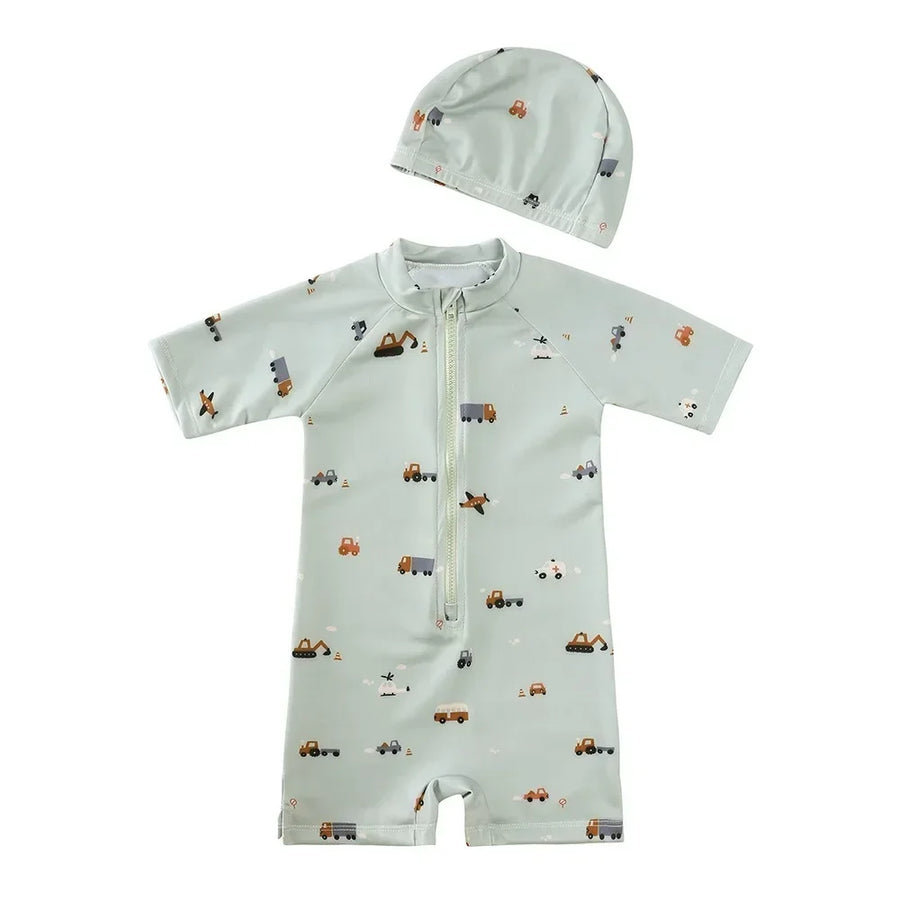 Sunlit Swim Romper - Trucks, product view 2