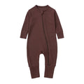 Long Sleeve Ribbed Zip Romper - Cocoa