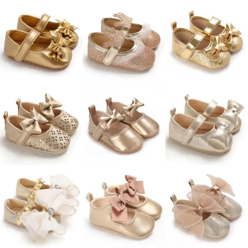 Bow Detail Baby First Walkers in golden shade
