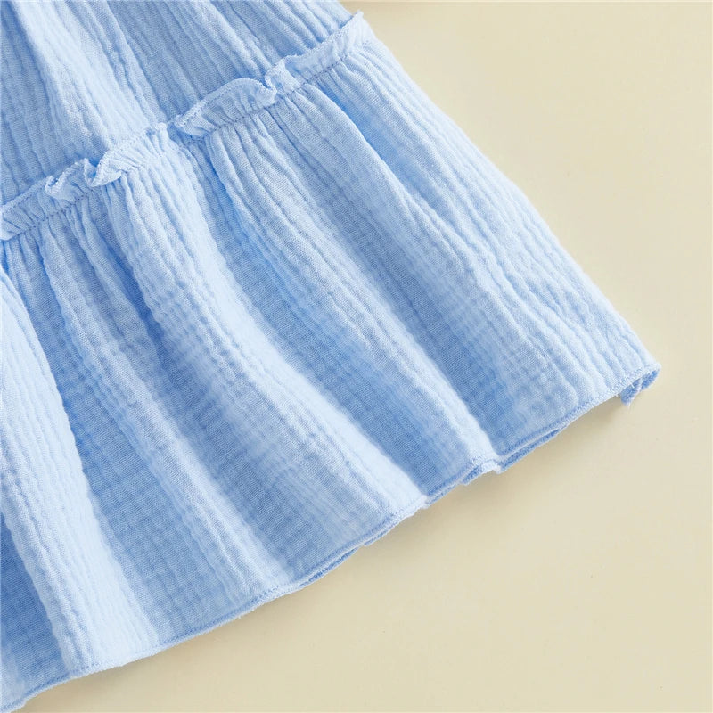 Tiered hem and cotton-rich texture detail in Powder Blue