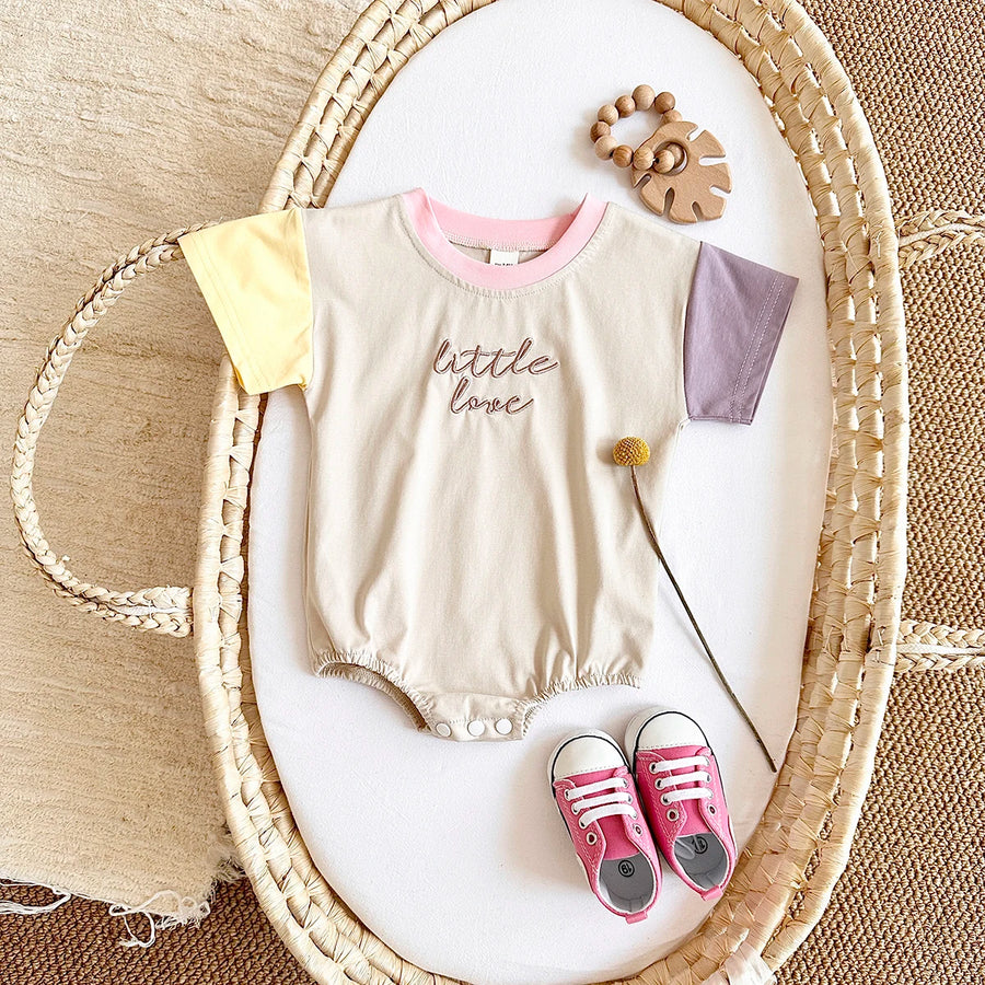 Casual Embroidered Button-Up Baby Romper