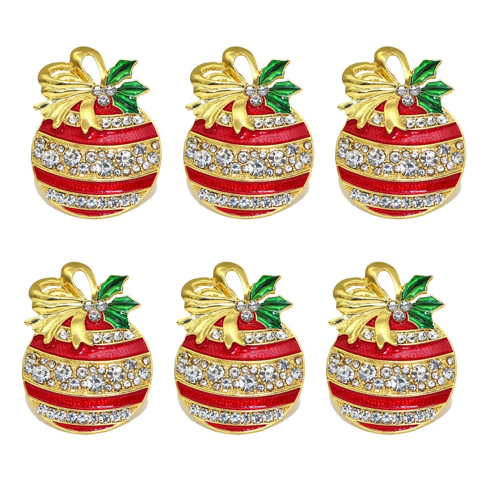 Red Christmas Bauble Napkin Rings — Set of 6. A red bauble with a gold-tone bow and clear decorative accents.