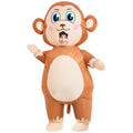 Child wearing an inflatable monkey costume with large head and belly