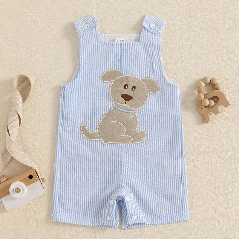 Little Pup Embroidered Overall Romper, product view