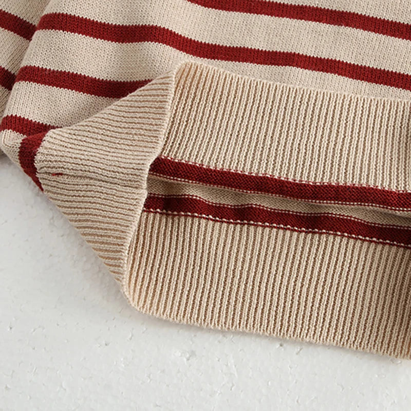 Classic Striped Baby Sweatshirt with Shoulder Buckle in white stripe