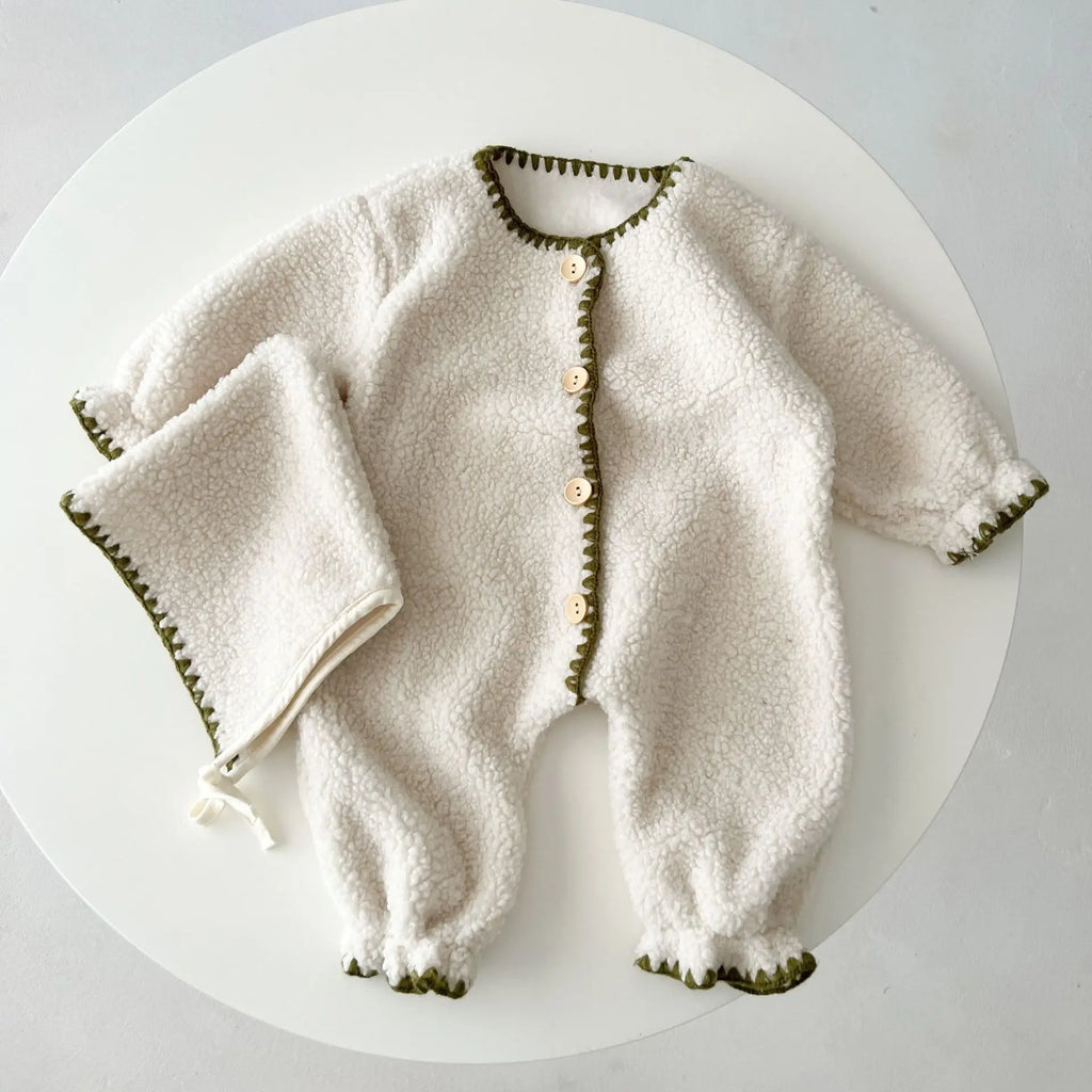Baby Romper Set Laid Flat Showing Hat and Romper