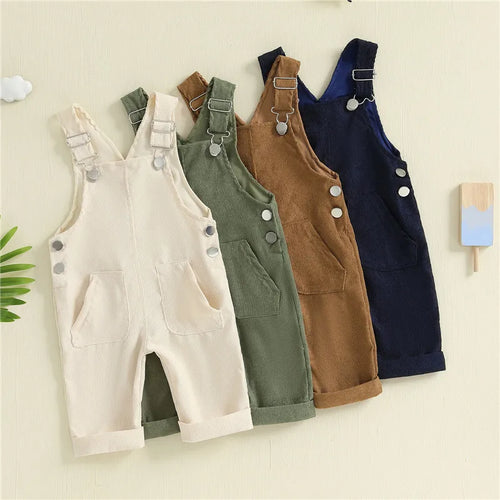 Unisex Baby Suspender Pants Jumpsuit with Button Closure in Solid Navy Blue