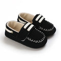 Black double-stripe baby loafer first walkers