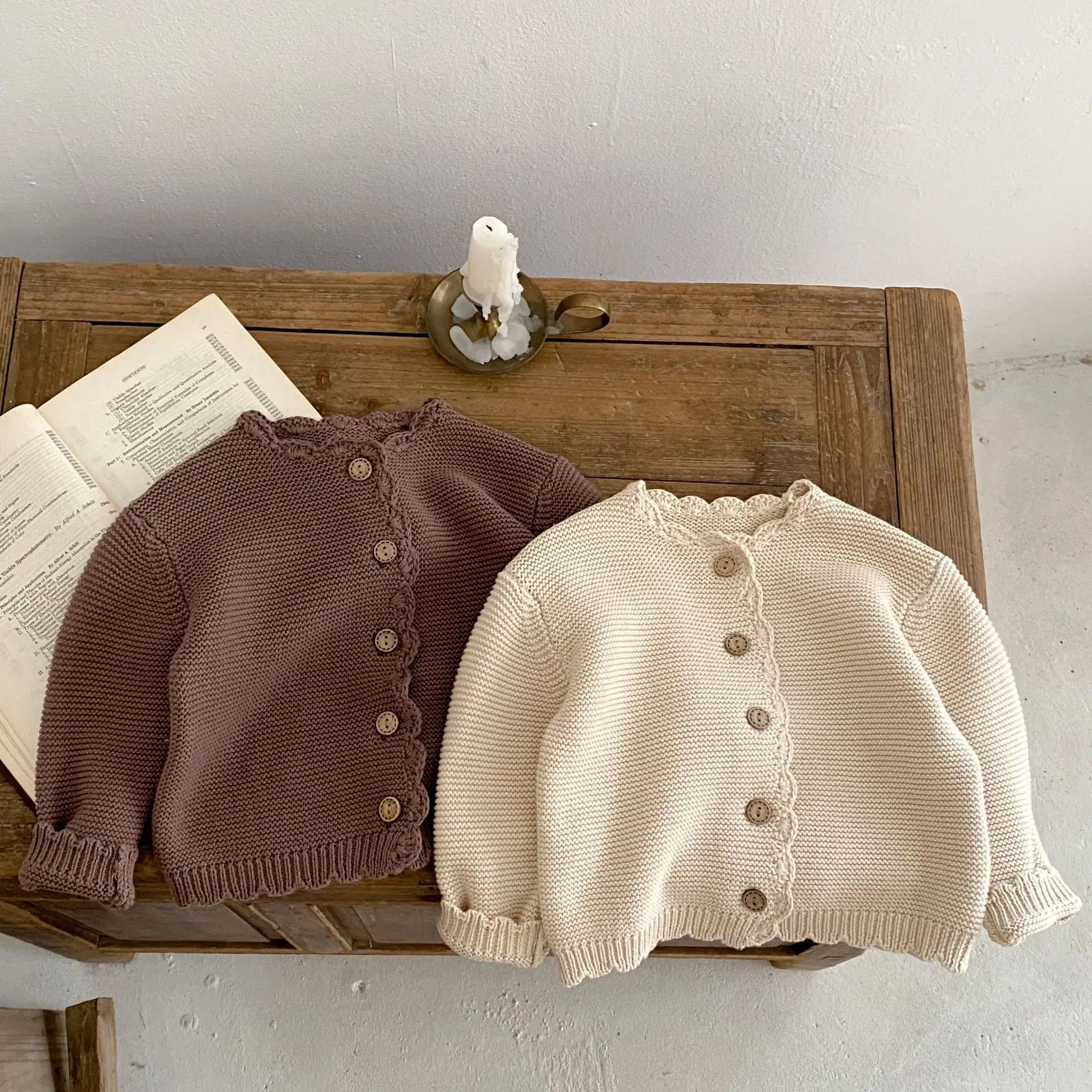 Front view of Autumn Long Sleeve Knitted Cardigan Sweater for Babies and Toddlers