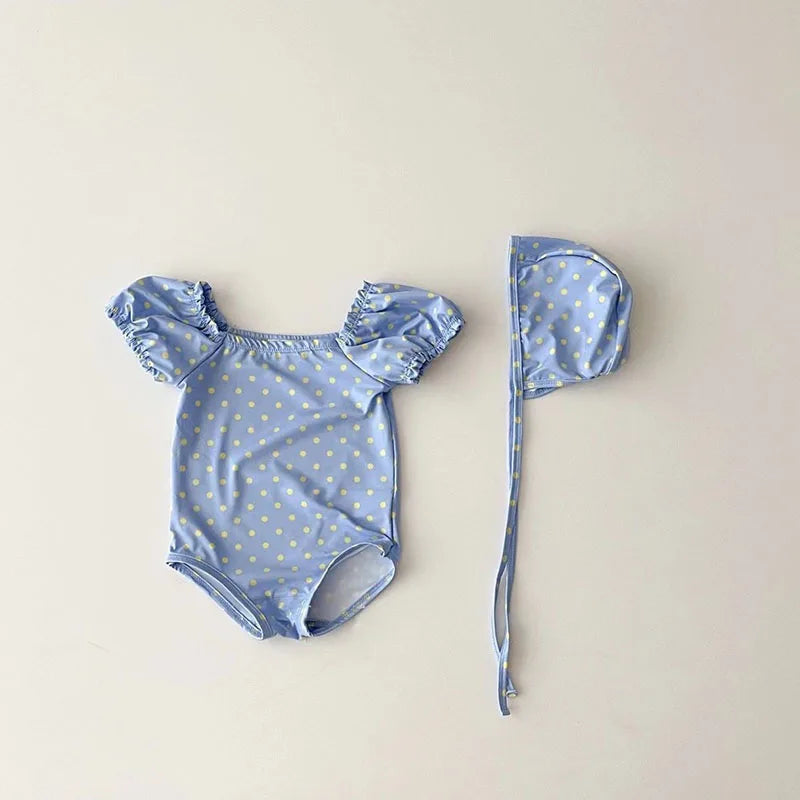 Puffy Sleeve Swimsuit & Sun Hat Set