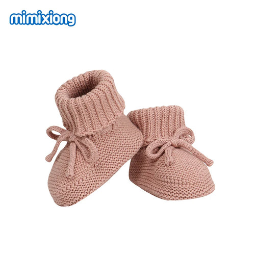 Dusty Pink Fine-Knit knitted baby booties
