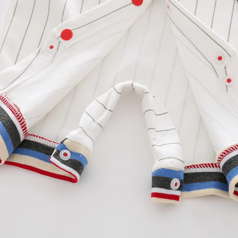Striped Baseball-Style Romper for Baby in Soft Cotton