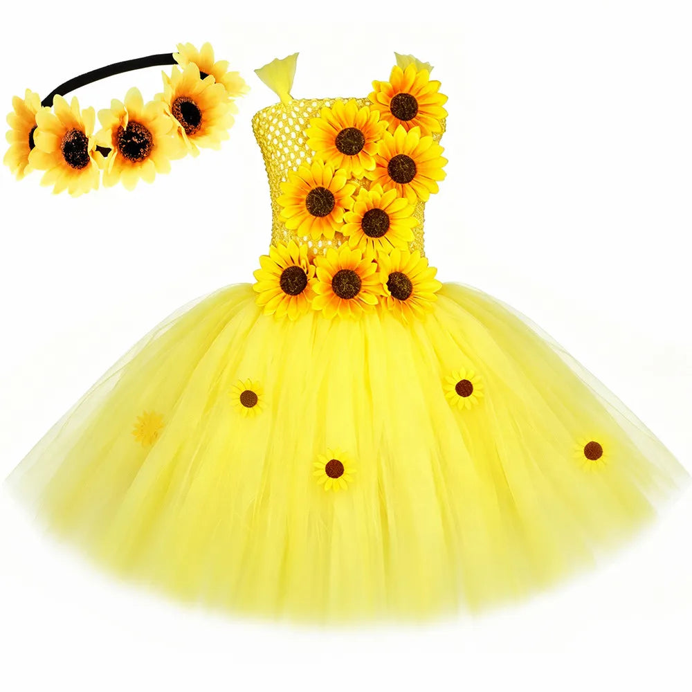 Sunflower fairy dress with garland-style sunflower headband