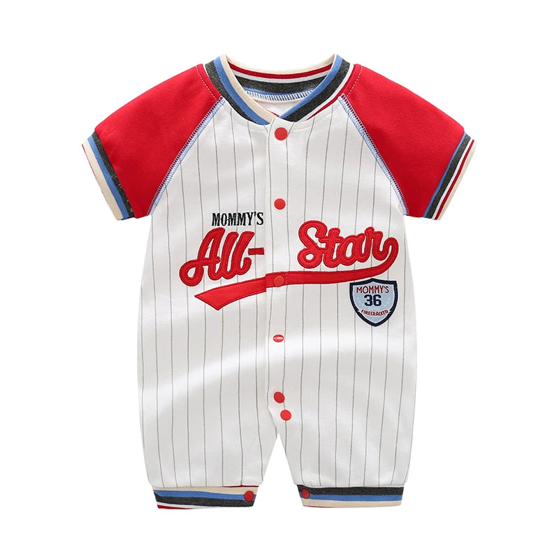 Striped Baseball-Style Romper for Baby in Soft Cotton