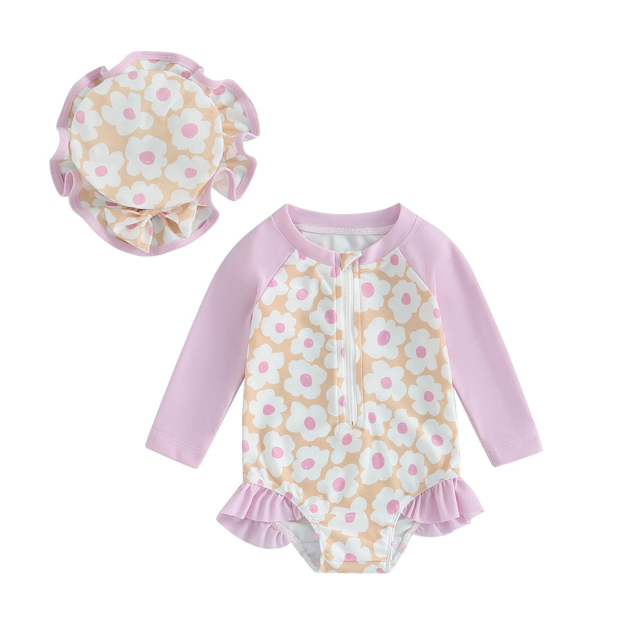 Summer Floral Ruffle Romper for Toddler Girls Swimwear