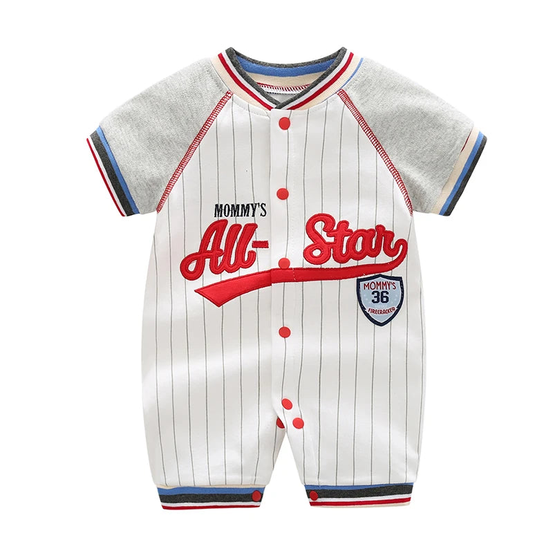 Striped Baseball-Style Romper for Baby in Soft Cotton