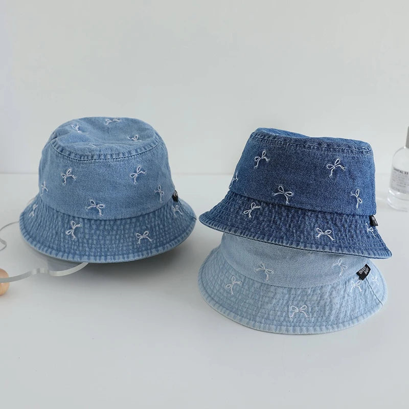 Bow Detail Fisherman Hat in Denim for Babies