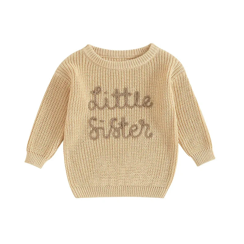 Khaki Little Sister embroidered cotton knit baby sweater