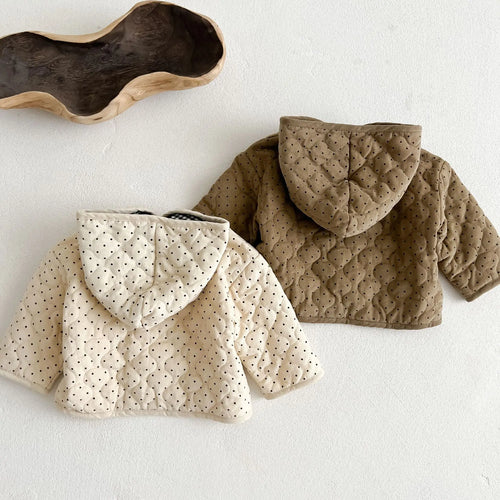 Polka Dot Corduroy Hooded Coat in Apricot color for babies